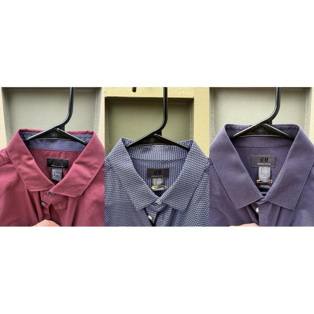 H&M Men's Premium Collared Shirt - Multiple Colors (Burgundy, Navy, Purple)